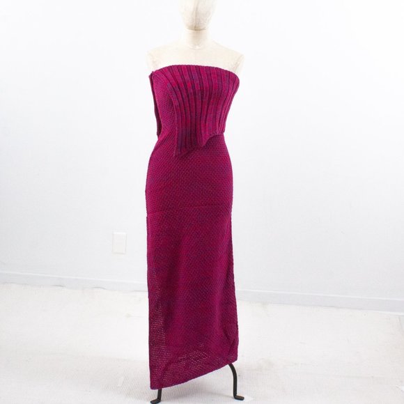 Vintage S Handknit Strapless Sweater Dress Pink - Picture 9 of 9